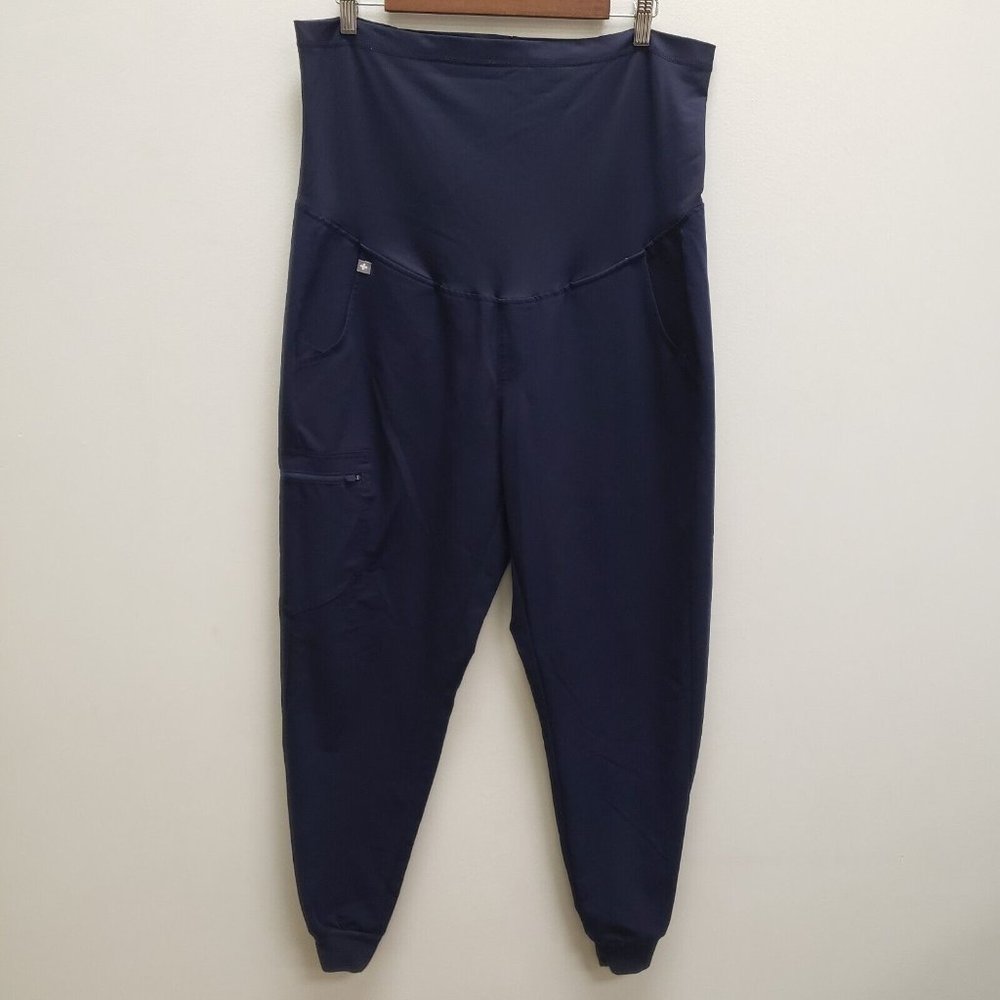 Figs Womens Zamora Maternity Joggers Size L Blue High Rise Stretch Pull On Nurse